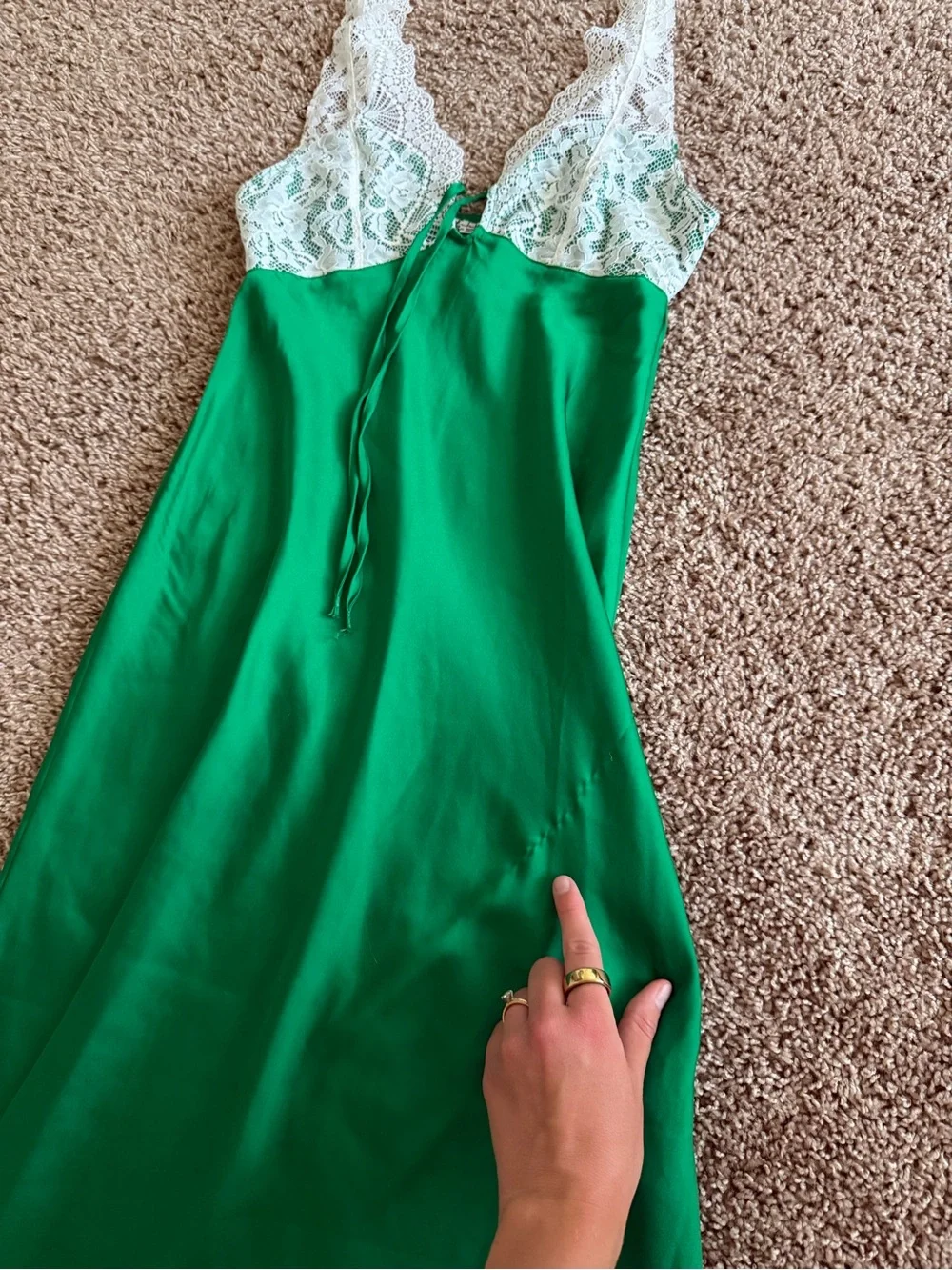 Free People Green Maxi Dress with White Lace Bodice